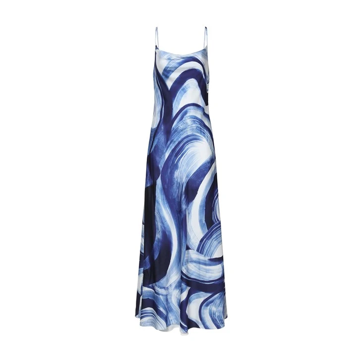Casual Blue And White Patterned Dress Casual Blue And White Patterned Dress